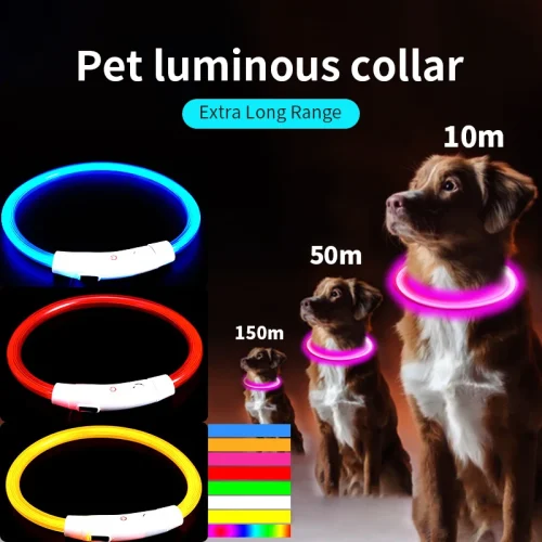 PVC LED Fiber Optic Dog Collar,  Multi-Color Night Luminous