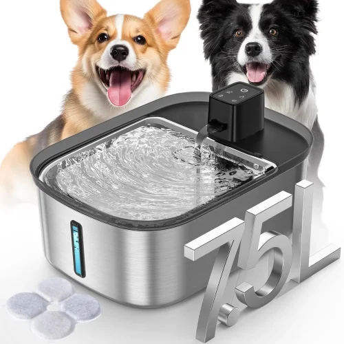 7.5L Cordless Dog Water Fountain with Motion Sensor, Stainless Steel, Quiet for Large Pets
