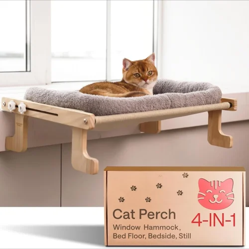 Cat Window Perch for Large Cats – Heavy Duty Foldable Hammock Bed – 4-in-1 Ledge for Cats & Small Dogs