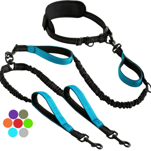 Hands Free Double Dog Leash Reflective Stitches